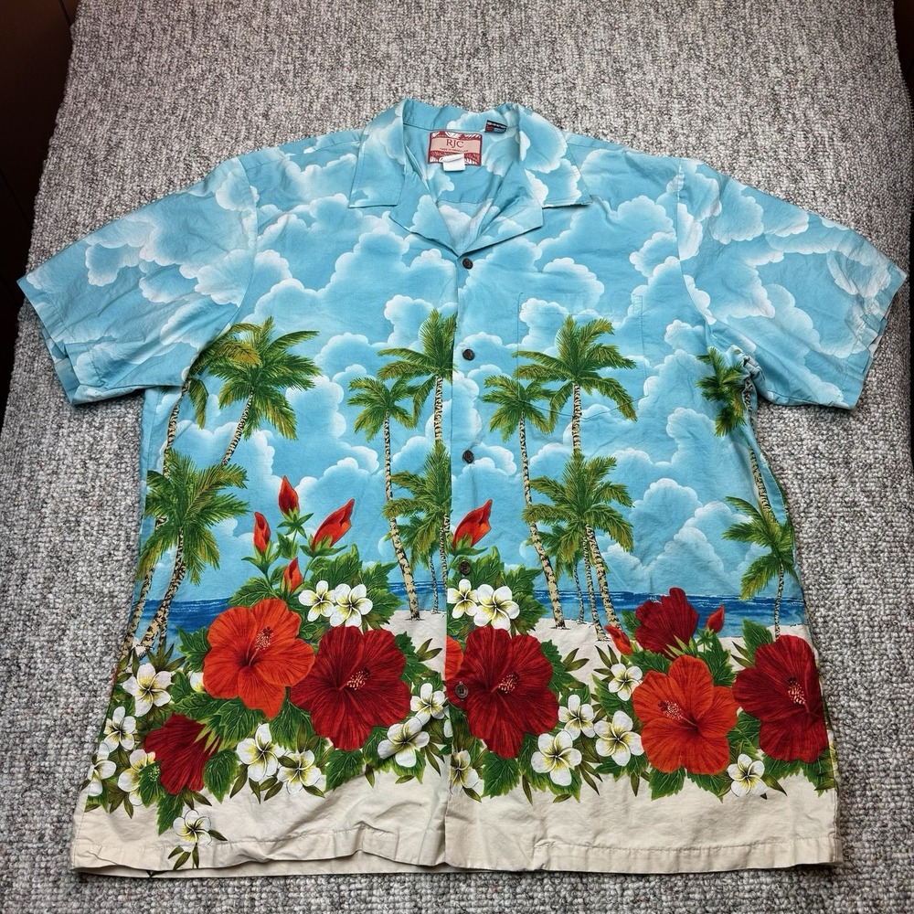 RJC Hawaiian Shirt Men 2XL Aloha Tropical Floral Made in USA